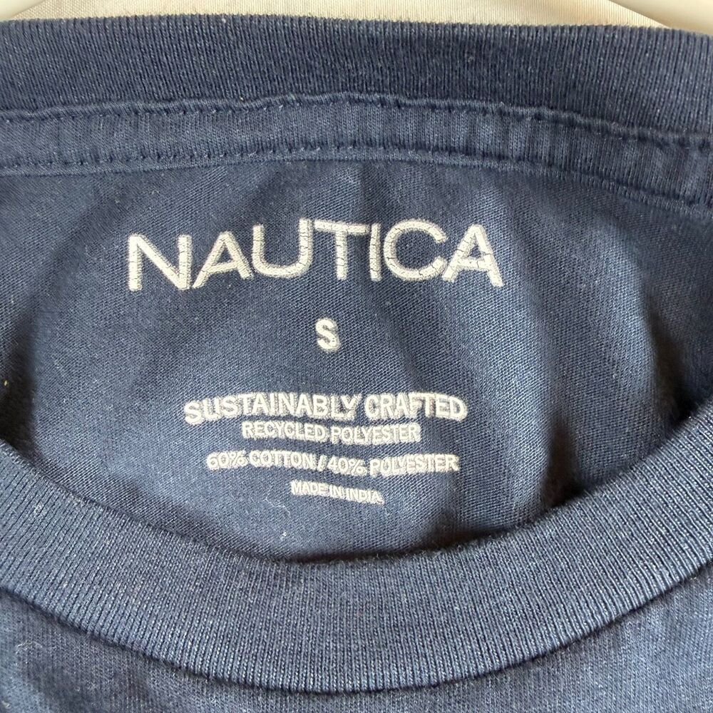 Nautica Shark Graphic Tee Navy Sustainably Crafted Sz S - Picture 3 of 8